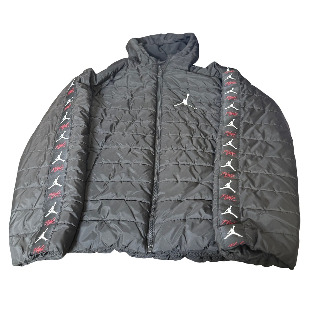Jordan Puffer Jacket Boys Large 12-13 Black Excellent Flight Logo B985-023